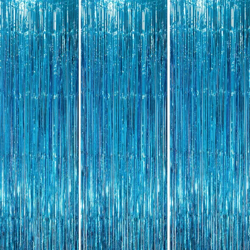 Voircoloria - Cortinas de fondo de flecos de papel de aluminio para fiestas, 3 piezas, 39.6 x 98.4 pulgadas, azul retro 48 Retro Azul