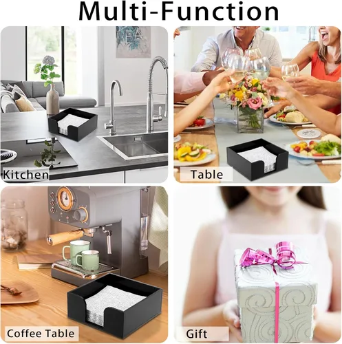 Miniatura 6 de Sumnacon Servilletero cuadrado de acrílico – Elegante servilletero de cóctel negro para mesa de cocina, dispensador de servilletas negro decorativo