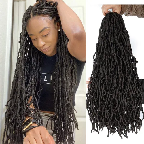 Miniatura 16 de Youngther Cabello sintético de ganchillo de 24 pulgadas, 6 unidades, 84 soportes, extensibles, cabello de ganchillo suave de diosa, cabello 1b