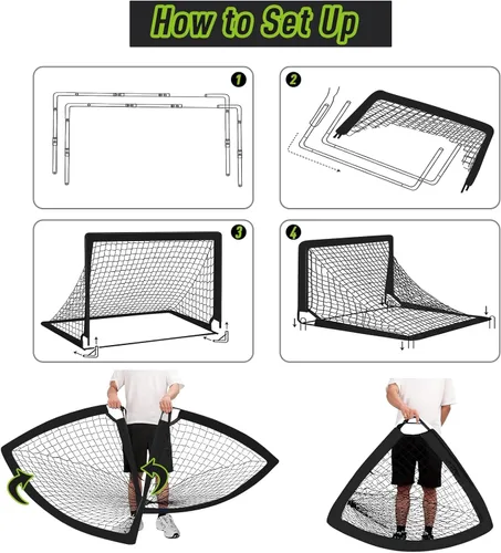 Miniatura 8 de 2 porterías de fútbol de 4 x 3 pies para patio trasero, equipo de entrenamiento portátil con pelota de fútbol, 10 conos de fútbol, bolsa