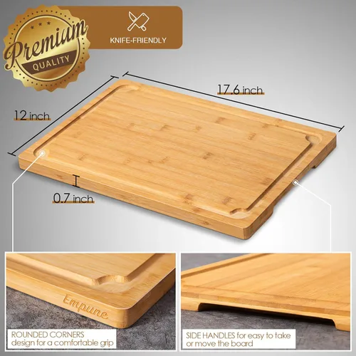 Miniatura 2 de Tabla de cortar extra grande, tablas de cortar de bambú de 17.6 in para cocina con ranura de jugo y asas, tabla de cortar de cocina para tabla