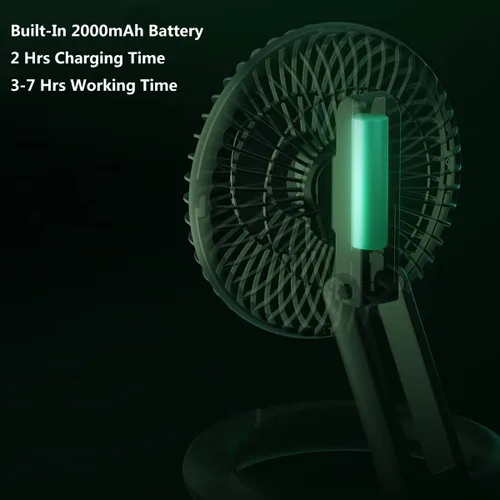 Miniatura 6 de Ventilador de escritorio plegable, ventilador de techo recargable USB con base de anillo, mini ventilador portátil silencioso de mesa