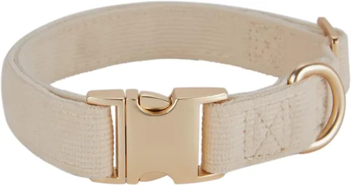Collar de perro de corduroy suave con hebilla de metal de alta calidad, para perros medianos. (Blanco, Mediano: 12-19")