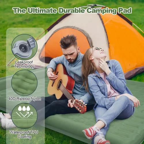Miniatura 7 de CAMULAND Colchoneta de dormir doble para campamento, 4.7 pulgadas, ultra gruesa, autoinflable, para 2 personas, con bomba de pie de almohada