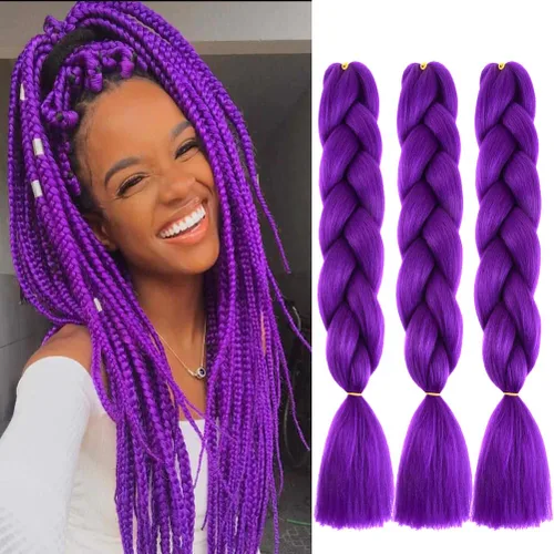 Miniatura 29 de Xiaofeng Extensiones de cabello trenzado coloridas Ombre de 61 cm, 3 unidades, trenzas Jumbo de alta temperatura para trenzas en zigzag y trenzas