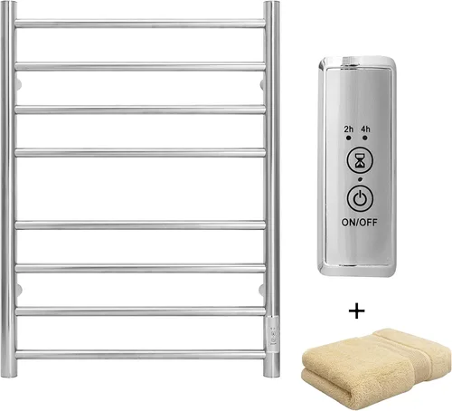 Miniatura 9 de KEG Calentador de toallas montado en la pared con temporizador incorporado 4 barras de acero inoxidable eléctrico calentado toallero para baño