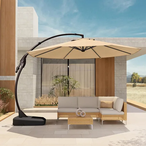 Miniatura 24 de Grand Patio 9x12 pies Sombrilla voladiza con base y funda para exterior, sombrilla rectangular de aluminio para terraza y jardín (Champán, 9x12 pies)