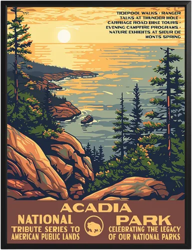GroovyGrove Acadia National Park Poster WPA Vintage Style Wall Art Travel Retro Nature Landscape Print Decor for Home Office, Bedroom, Living Room