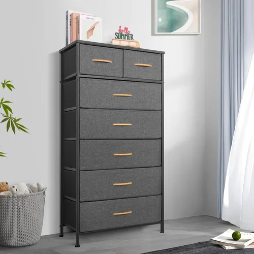 Miniatura 2 de Mifuro - Cómoda alta para dormitorio, torre organizadora de almacenamiento vertical con 7 cajones, cómoda con contenedores de tela, marco de acero