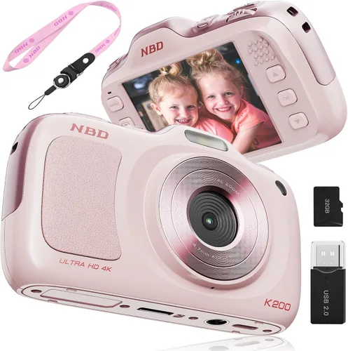 Cámara digital True 64MP 4K - Zoom 16X de enfoque automático, con modo belleza y macro, tarjeta TF de 32GB, cámaras de videoblogs compactas y Rosa