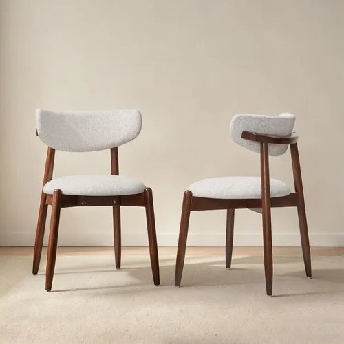Miniatura 32 de CHUN YI Juego de 2 sillas de comedor tapizadas de madera maciza, sillas auxiliares de cocina de tela moderna de mediados de siglo con respaldo Beige