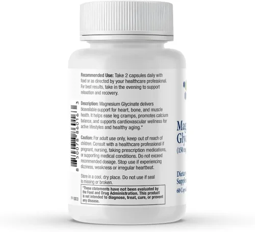 Miniatura 9 de Glicinato de magnesio 150 mg - Magnesio de alta absorción para la salud del corazón, los huesos y los músculos - Apoya los calambres en las piernas