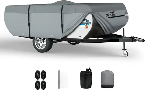 Cubierta desplegable para cámper de 8 a 10 pies, 7 capas impermeable, cubierta de remolque plegable anti-UV, cubierta de caravana para autocaravana