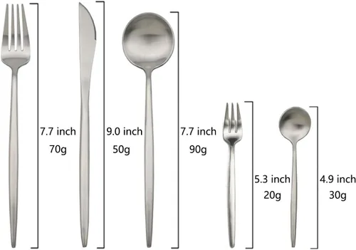 Miniatura 2 de JASHII Juego de cubiertos de 20 piezas, juego de cubiertos de acero inoxidable para 4 vajillas multicolor, incluye cuchillo, tenedor, cuchara, Arco