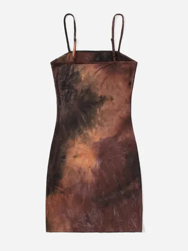 Miniatura 3 de SheIn Vestido corto sin mangas para mujer, teñido anudado, con tiras, ajustado