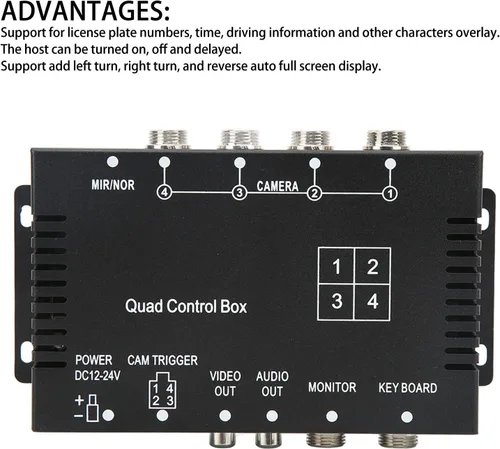 Miniatura 4 de Tefola Caja de control de cámara de respaldo, caja de control de divisor de video de 4 canales DC12V 24V Interruptor de imagen Control remoto