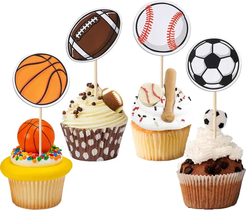 Miniatura 13 de Rsstarxi Paquete de 40 adornos de béisbol para cupcakes con temática de pelota deportiva, para decoración de pasteles de baby shower, temática