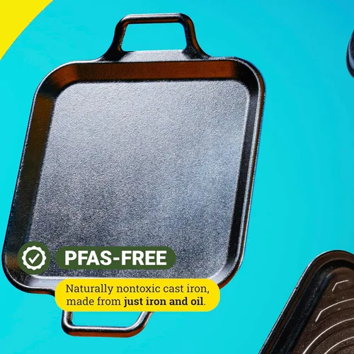 Miniatura 4 de Lodge BOLD Plancha cuadrada de hierro fundido sazonado de 12 pulgadas con asas de bucle, utensilios de cocina de diseño
