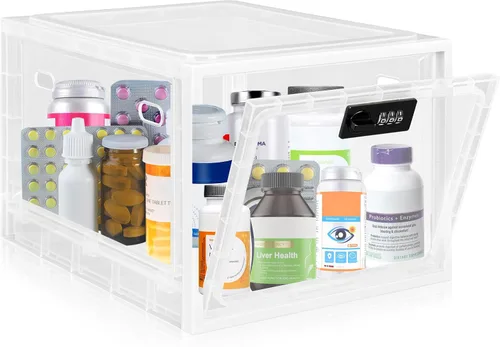 Miniatura 9 de Caja de seguridad para medicamentos seguros, caja de almacenamiento con cerradura de material premium, contenedor organizador con cerradura y código