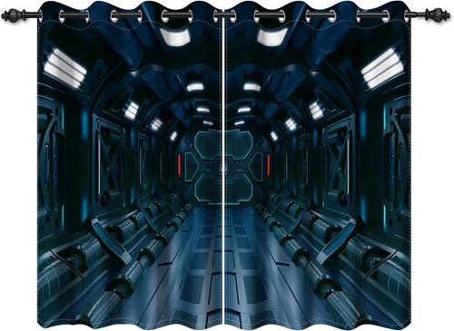 Miniatura 19 de Renaiss Cortinas para ventana del espacio exterior, paso interior de la estación espacial, corredor de ciencia ficción futurista, vista