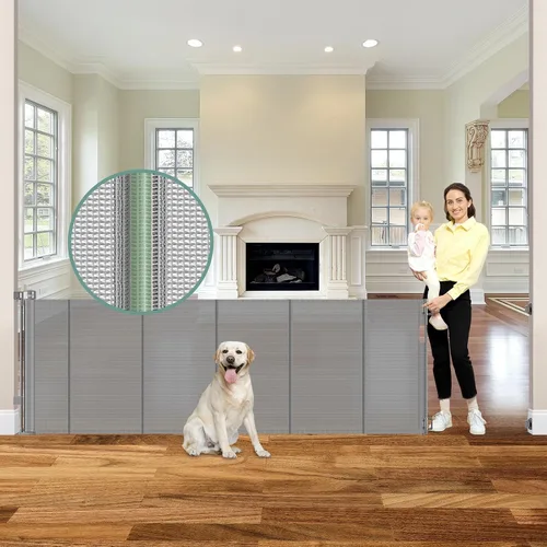 Miniatura 24 de Puertas de bebé retráctiles reforzadas de 55" de ancho para puertas para prevenir que se arrastre, puerta retráctil para exteriores, puertas