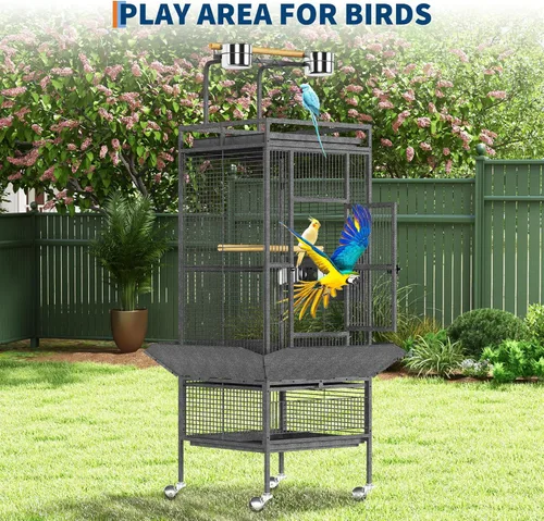 Miniatura 7 de Jaula para pájaros de 61 pulgadas con parte superior de juego, jaula para pájaros extra grande con perchas de madera, alimentador para periquitos