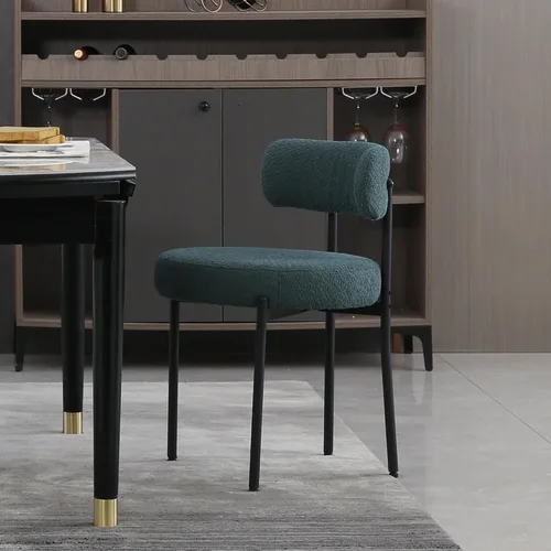 Miniatura 19 de DYHOME - Juego de 2 sillas de comedor de bouclé negro, sillas de cocina modernas de mediados de siglo con respaldo curvo y patas de metal, sillas
