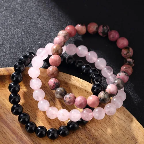 Miniatura 2 de Pulsera elástica de 0.315 in con piedras semipreciosas naturales unisex, Gema, granate