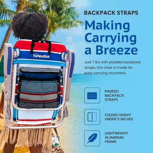 Miniatura 3 de Homevative Cooler+ - Silla de playa plegable con 5 posiciones, toallero, bolsa enfriadora XL, red de almacenamiento, soporte para taza y teléfono