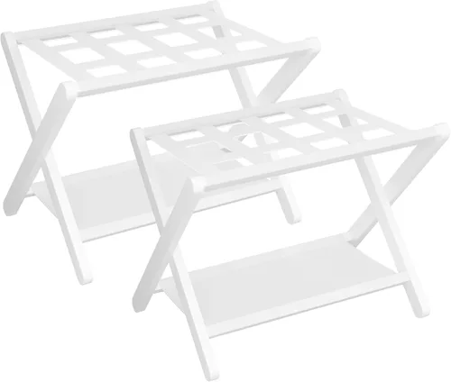 Miniatura 15 de Heybly Portaequipajes, soporte plegable para maleta con estante de almacenamiento, soporte de equipaje con 5 correas de nailon para habitación