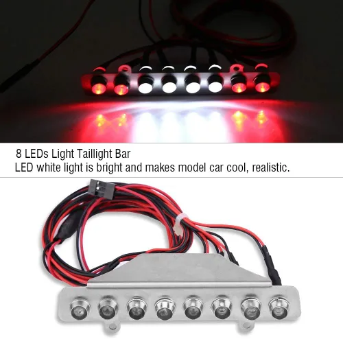 Miniatura 7 de Barra de luz LED para automóvil a control remoto, 8 LED blanco brillante y rojo para mayor visibilidad nocturna RC camión barra de luz con luz
