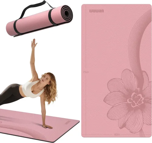 Miniatura 9 de Esterilla de yoga grande de 76" x 40" x 10 mm (2/5 pulgadas) – Extra gruesa y ancha, esterilla de fitness de TPE, esterilla de ejercicios Azul/Negro