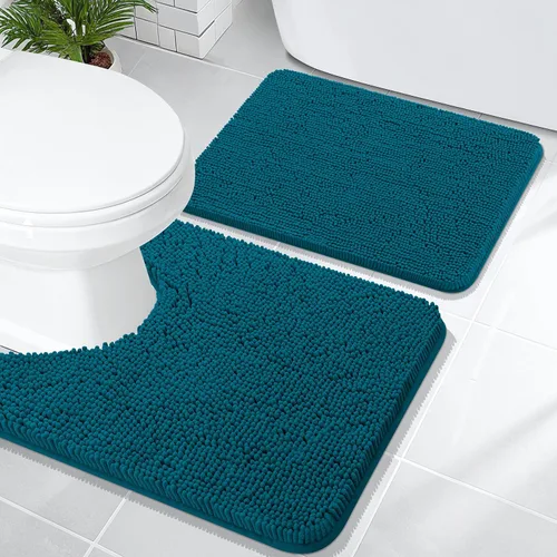 Miniatura 194 de OLANLY Juego de alfombras de baño de 2 piezas, alfombras de baño de chenilla suave y absorbente y alfombra de contorno en forma de U para inodoro