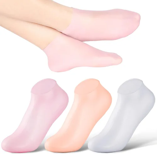 SATINIOR 3 pares de calcetines de silicona para pies secos y agrietados, terapia de pies, spa, pedicura, calcetines de silicona reparadores de
