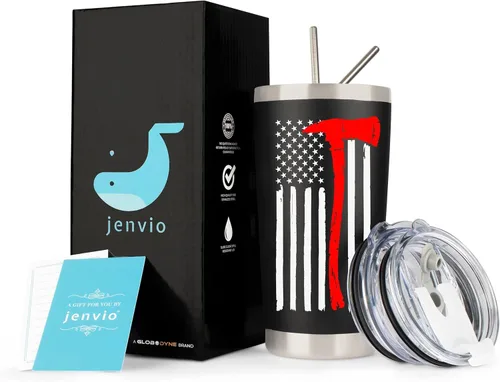 Miniatura 2 de Regalos de bomberos para hombres, vaso de viaje de acero inoxidable con tapa para taza de café, diseño de bandera de línea roja fina para bombero