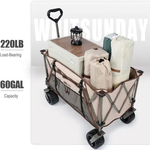 Miniatura 4 de Whitsunday Carro plegable de alta resistencia, carro utilitario de carga de 380 libras con ruedas grandes todo terreno, carro plegable al aire libre