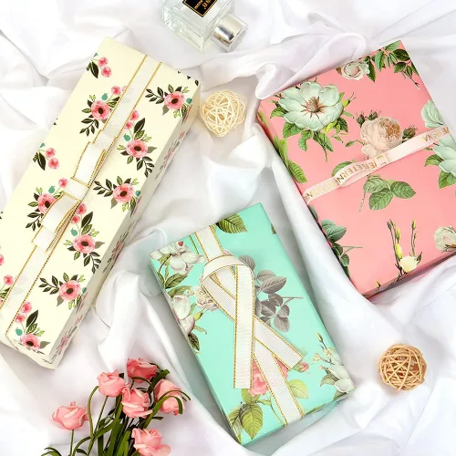 Miniatura 3 de Papel de regalo para niñas y mujeres, 12 hojas de papel de regalo floral de cumpleaños, papel de regalo plegado colorido rosa y verde para Floral 12