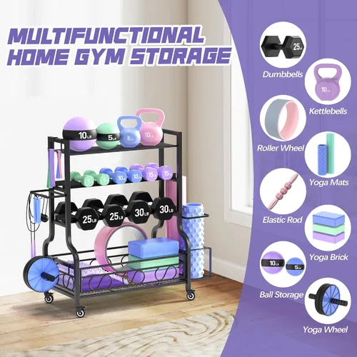 Miniatura 6 de PARTPHONER Estante ajustable para mancuernas, estante de pesas para almacenamiento de gimnasio en casa, almacenamiento de gimnasio en casa