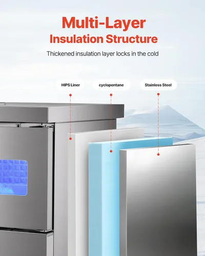 Miniatura 5 de VEVOR Máquina comercial para hacer hielo, máquina de hielo de acero inoxidable de 132 libras/24 horas con fregadero, almacenamiento de 30 libras