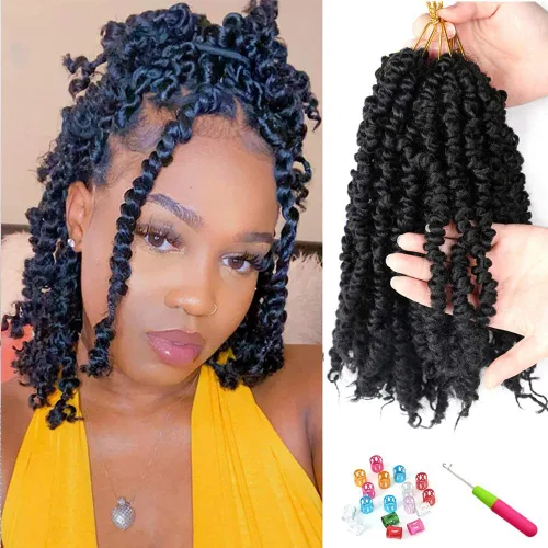 8 paquetes de extensiones de cabello sintético pretrenzado y prerrizado de ganchillo de 10 pulgadas, 96 hebras (1B#)