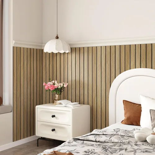 Miniatura 3 de Paneles de Madera Marrón 3D para Paredes 120" x 12" Paneles de Pared de Listones Acústicos Despegar y Pegar Paneles de Madera Autoadhesivos