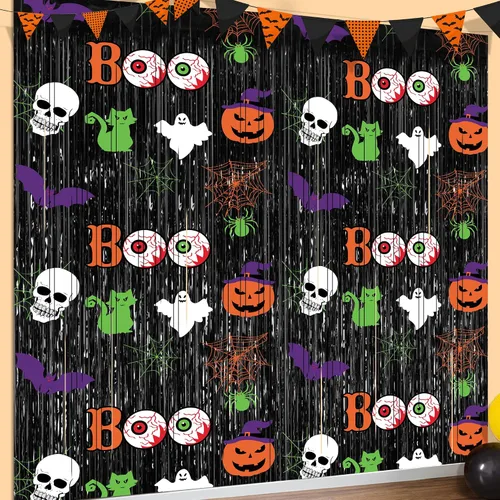 Decoraciones de fiesta de Halloween, telón de fondo de fotos de Halloween, color negro, 2 unidades de 3.3 x 6.6 pies, decoración de Halloween,