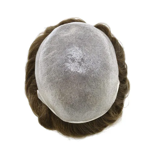 Miniatura 26 de Toupee para hombres piel fina 0.001 in Toupee V-looped Remy sistema de cabello humano pu mens hairpieces línea capilar invisible para pérdida