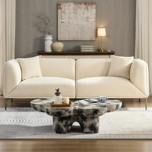 Miniatura 3 de Sofá moderno de 82 pulgadas con patas de metal, sofá boucle tapizado, sofás de lujo con asiento profundo de 3 plazas, sofá alto y minimalista