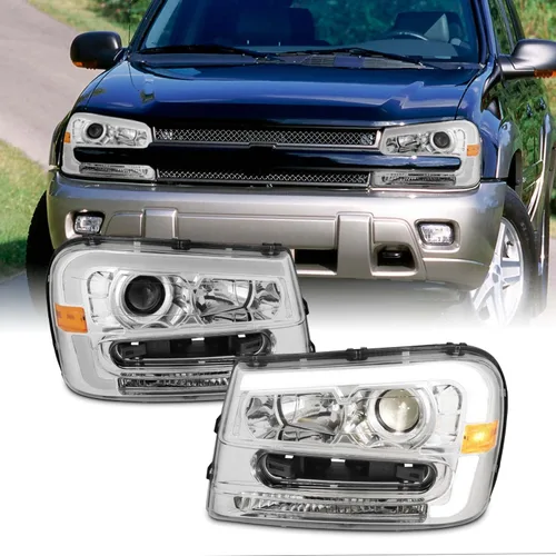 AKKON - Compatible con Chevy Trailblazer 2002-2009 [LED DRL Running] Proyector de faros cromados, par de faros delanteros de repuesto para Carcasa