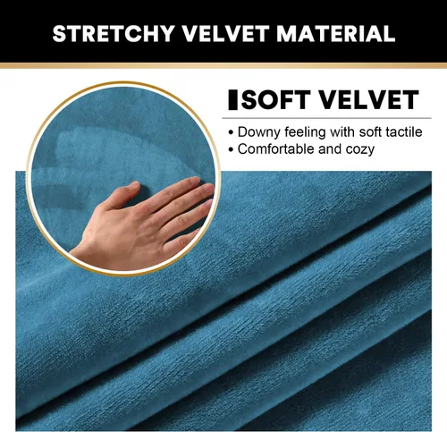 Miniatura 2 de PrinceDeco 2 Pack Thick Velvet Stretch Armrest Covers for Chairs and Sofas, Non Slip, Blue