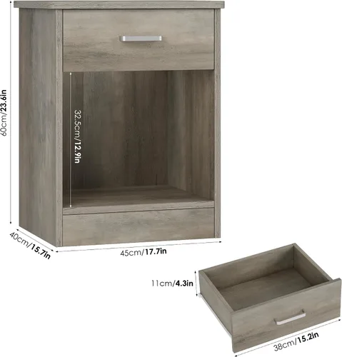 Miniatura 3 de FOTOSOK - Mesita de noche, mesa auxiliar de 2 niveles con cajón y estante de almacenamiento, mesa de noche, mesa auxiliar moderna para dormitorio