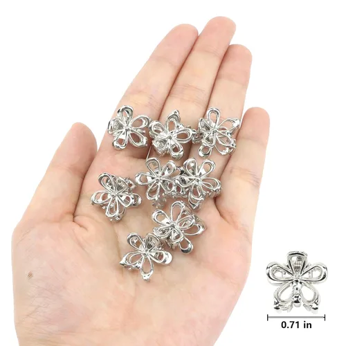 Miniatura 5 de YISSION Pinzas para el cabello – 12 bonitos pasadores de flores pequeñas y mini pinzas de metal plateado para mujeres, niñas, cabello fino/grueso
