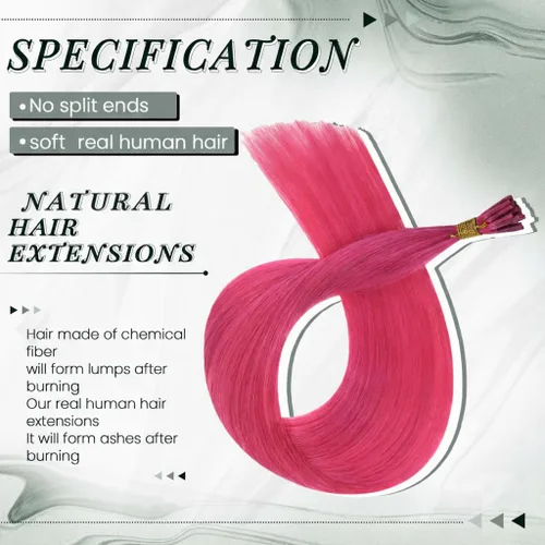 Miniatura 4 de RUNATURE Extensiones de cabello humano con punta I Tip color rosa, invisibles, extensiones de cabello humano real, extensiones de cabello humano