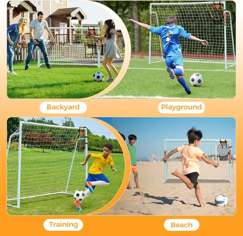 Miniatura 7 de Portería de fútbol de 12 x 6, 10 x 6.5, 8 x 6, 6 x 4 pies, portería de fútbol de metal para patio trasero, portería de fútbol para niños, jóvenes